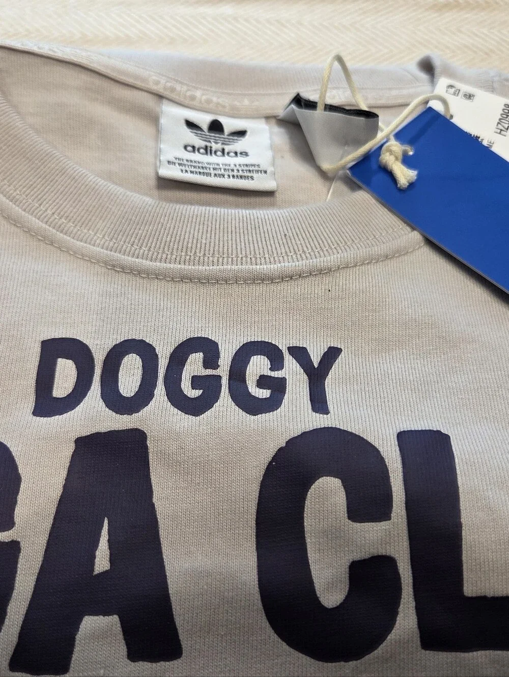 Adidas Originals Doggy Yoga Club Graphic Tee - Light Gray with Navy & Pink